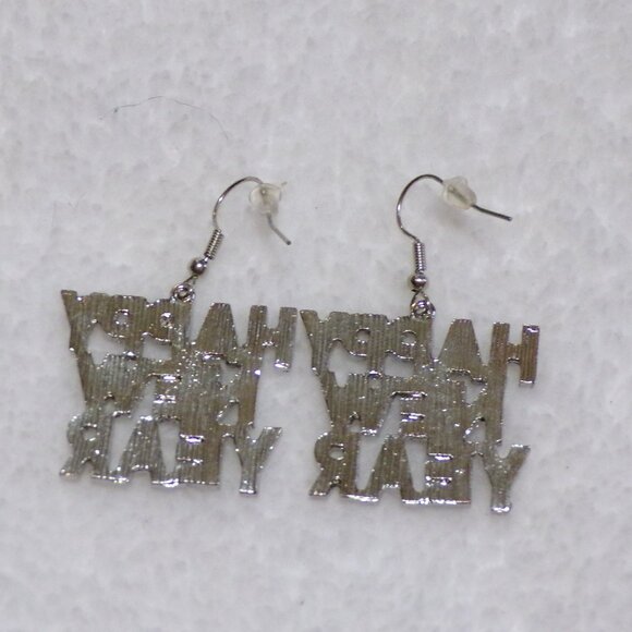 NEW Silver Happy New Year Earrings Crystal Rhinestones - Picture 7 of 7